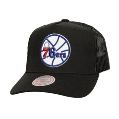 Mitchell & Ness Philadelphia 76ers Monogram Allover Logo Mesh Trucker Adjustable Hat