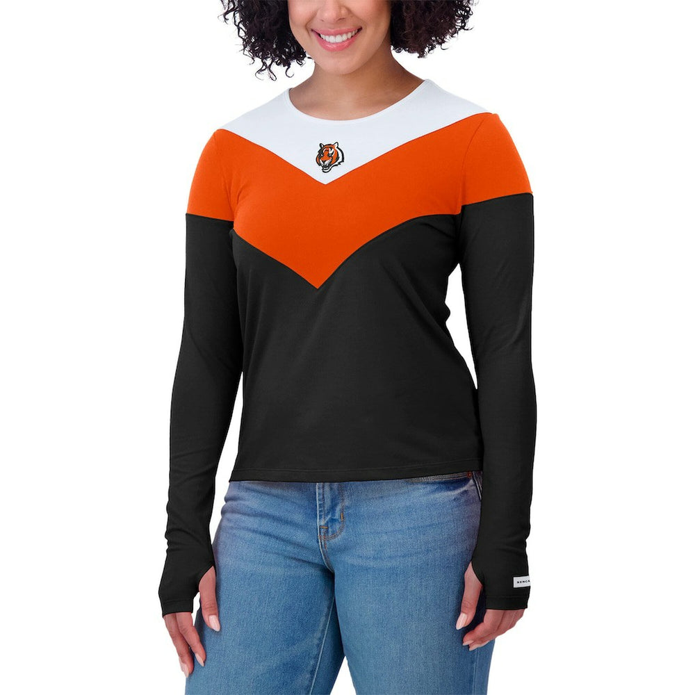 WEAR by Erin Andrews Women's Plus Size Chevron Tri-Blend Long Sleeve T-Shirt - Cincinnati Bengals T-shirts