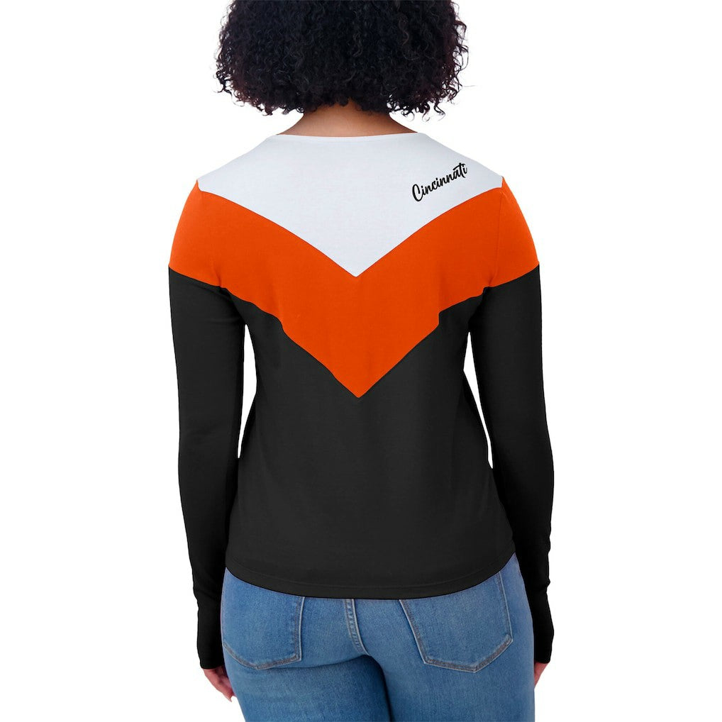 WEAR by Erin Andrews Women's Plus Size Chevron Tri-Blend Long Sleeve T-Shirt - Cincinnati Bengals T-shirts