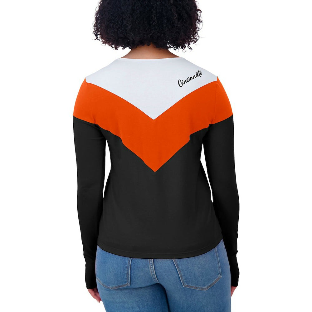 WEAR by Erin Andrews Women's Plus Size Chevron Tri-Blend Long Sleeve T-Shirt - Cincinnati Bengals T-shirts