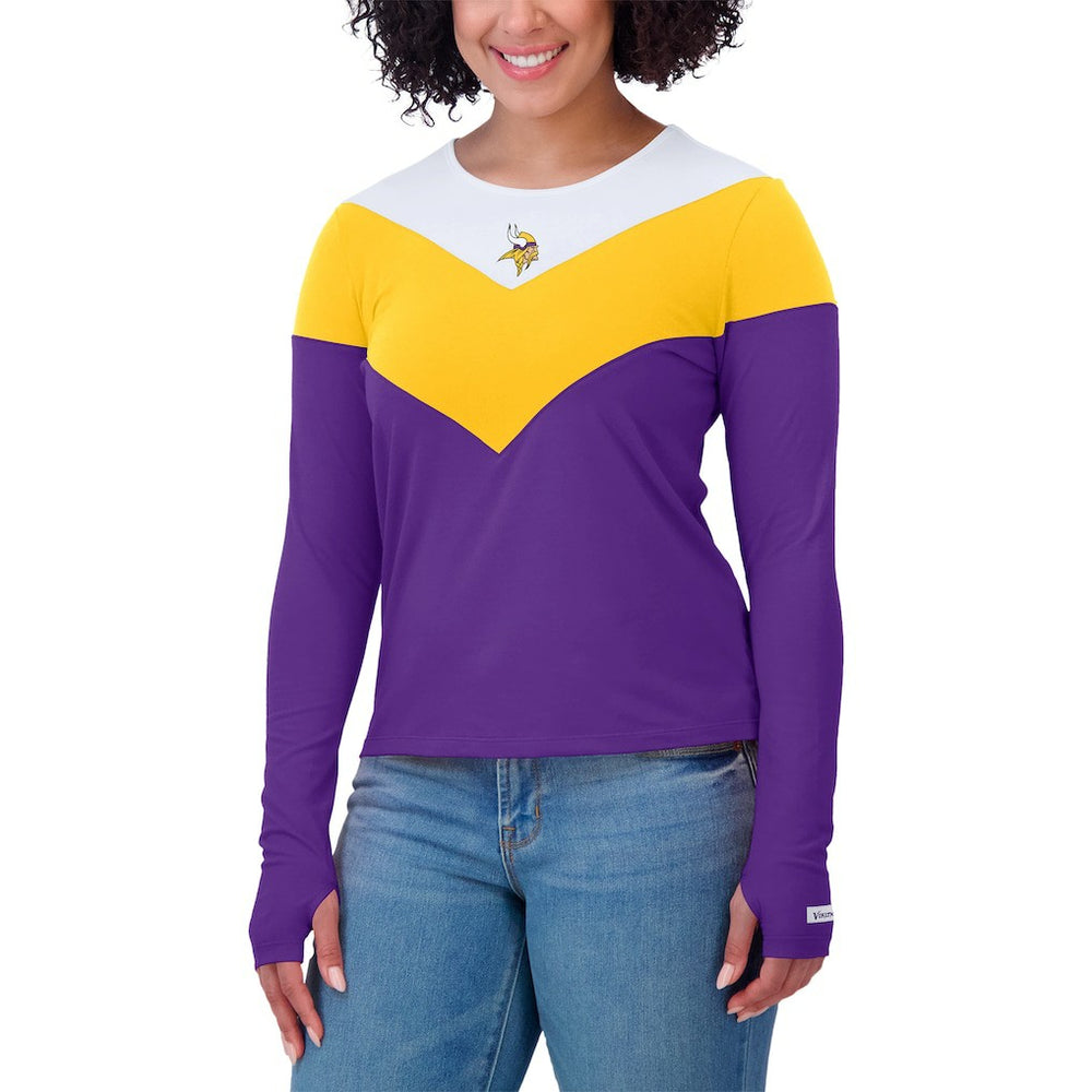WEAR by Erin Andrews Women's Plus Size Chevron Tri-Blend Long Sleeve T-Shirt - Minnesota Vikings T-shirts