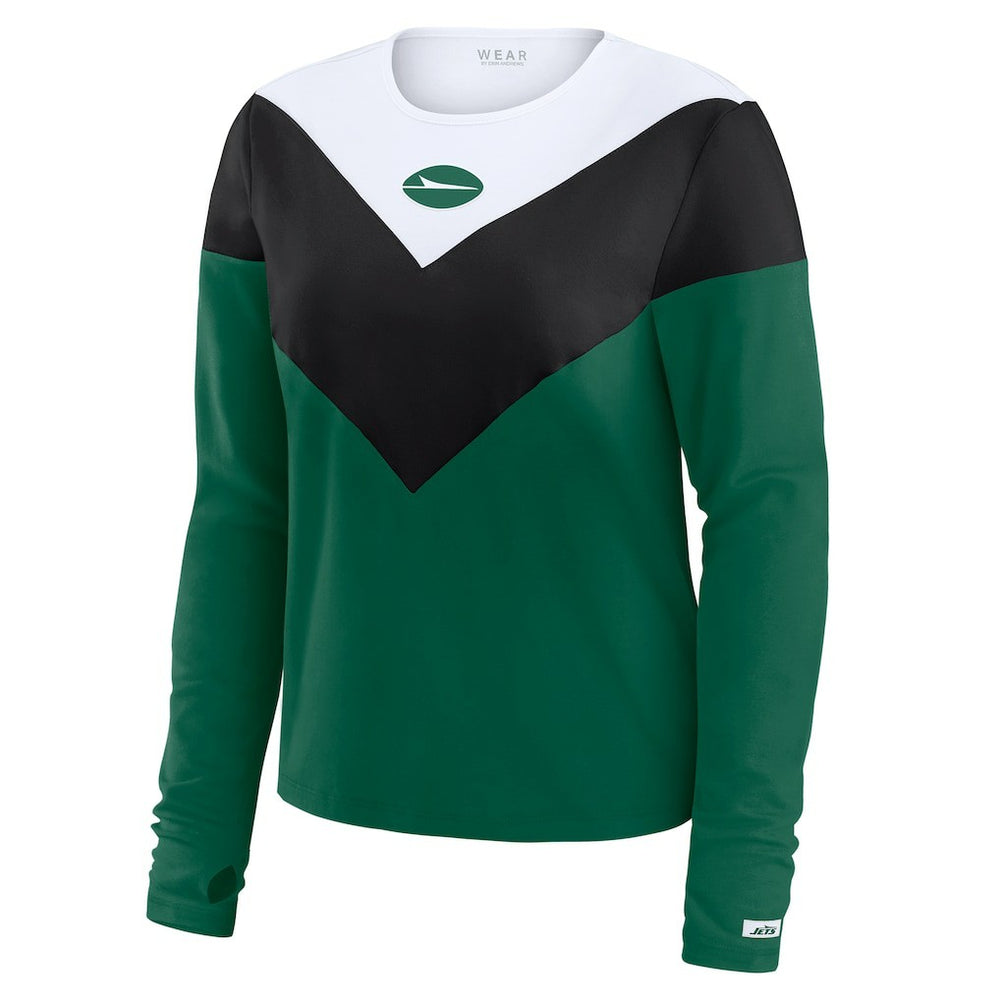 WEAR by Erin Andrews Women's Plus Size Chevron Tri-Blend Long Sleeve T-Shirt - New York Jets T-shirts