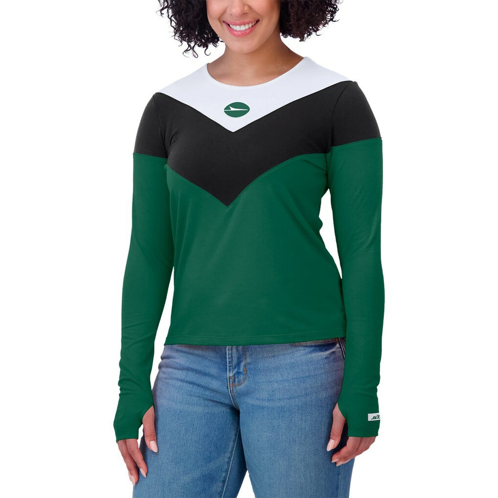 WEAR by Erin Andrews Women's Plus Size Chevron Tri-Blend Long Sleeve T-Shirt - New York Jets T-shirts