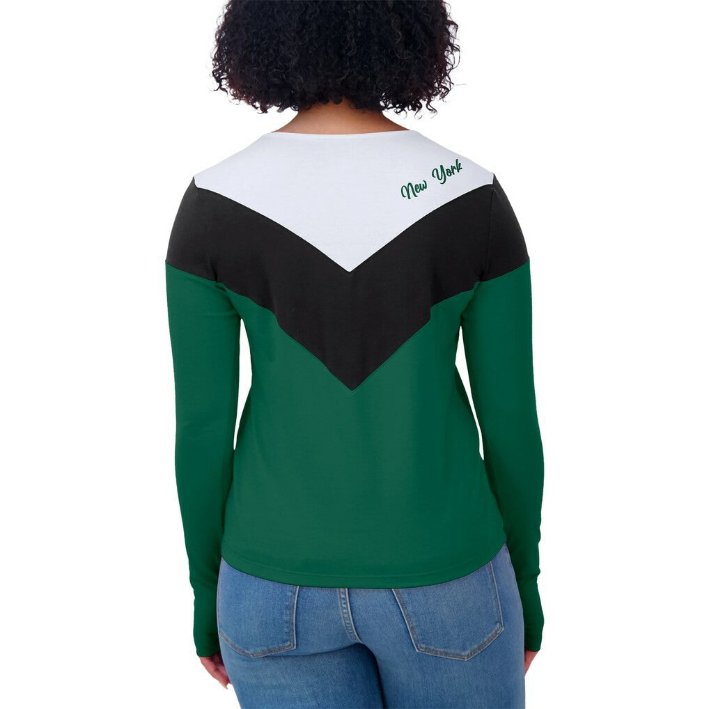 WEAR by Erin Andrews Women's Plus Size Chevron Tri-Blend Long Sleeve T-Shirt - New York Jets T-shirts