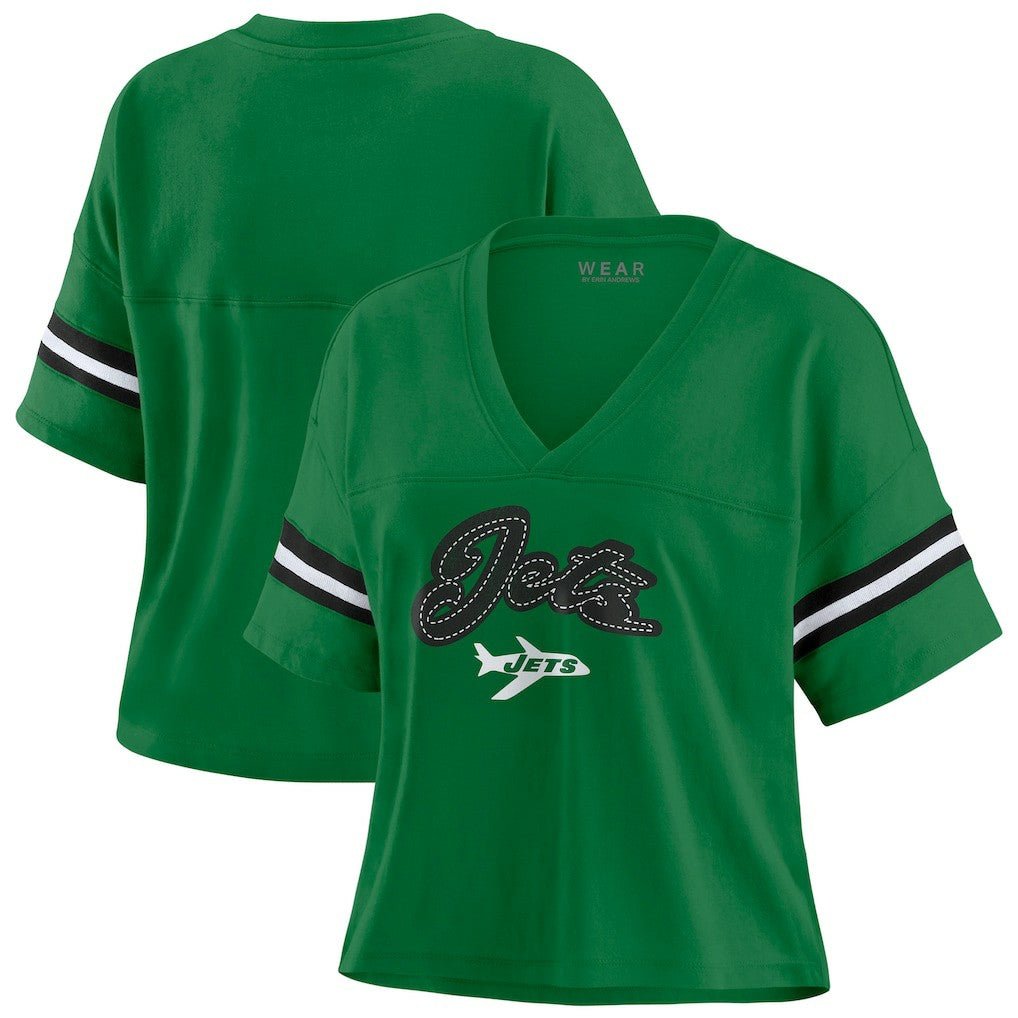WEAR by Erin Andrews Women's Color Block Boxy V-Neck T-Shirt - New York Jets T-shirts