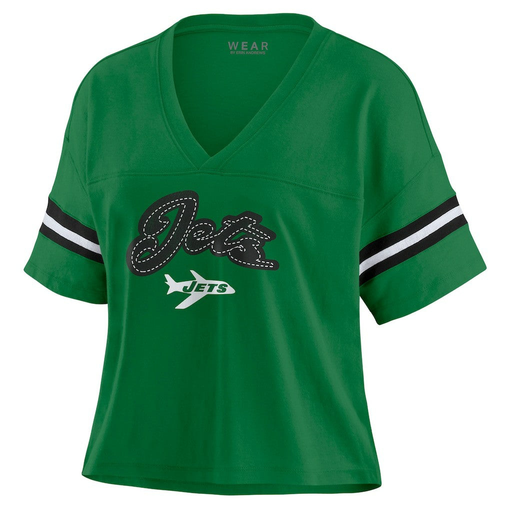 WEAR by Erin Andrews Women's Color Block Boxy V-Neck T-Shirt - New York Jets T-shirts