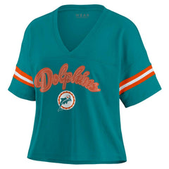 WEAR by Erin Andrews Women's Plus Size Color Block Boxy V-Neck T-Shirt - Miami Dolphins T-shirts
