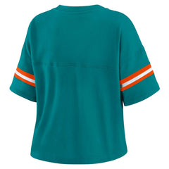 WEAR by Erin Andrews Women's Plus Size Color Block Boxy V-Neck T-Shirt - Miami Dolphins T-shirts