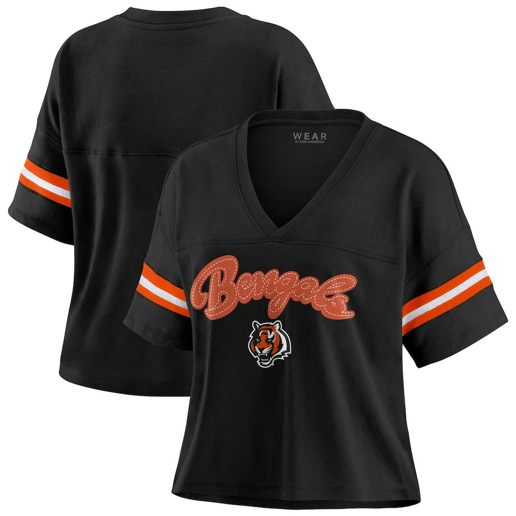 WEAR by Erin Andrews Women's Plus Size Color Block Boxy V-Neck T-Shirt - Cincinnati Bengals T-shirts