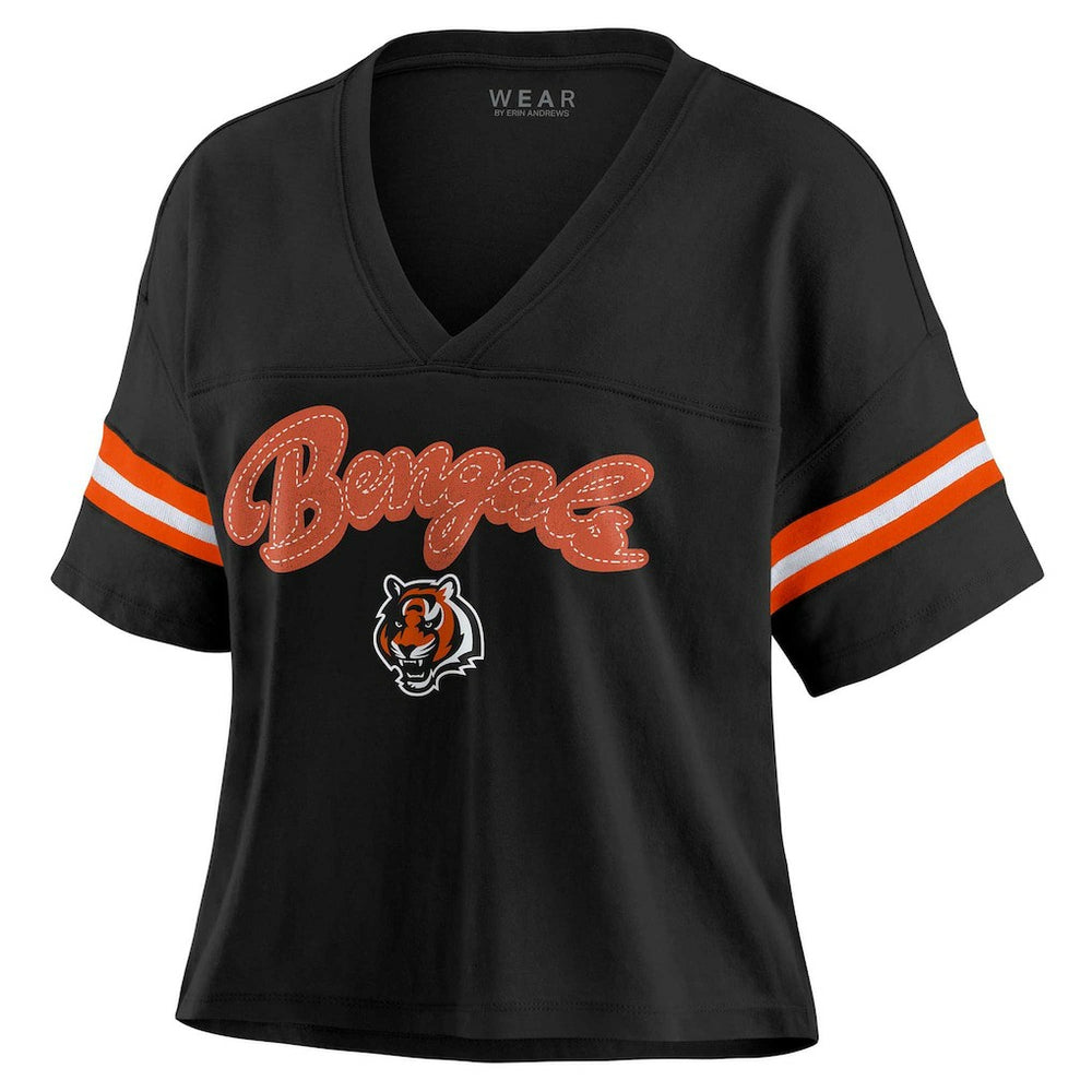 WEAR by Erin Andrews Women's Plus Size Color Block Boxy V-Neck T-Shirt - Cincinnati Bengals T-shirts