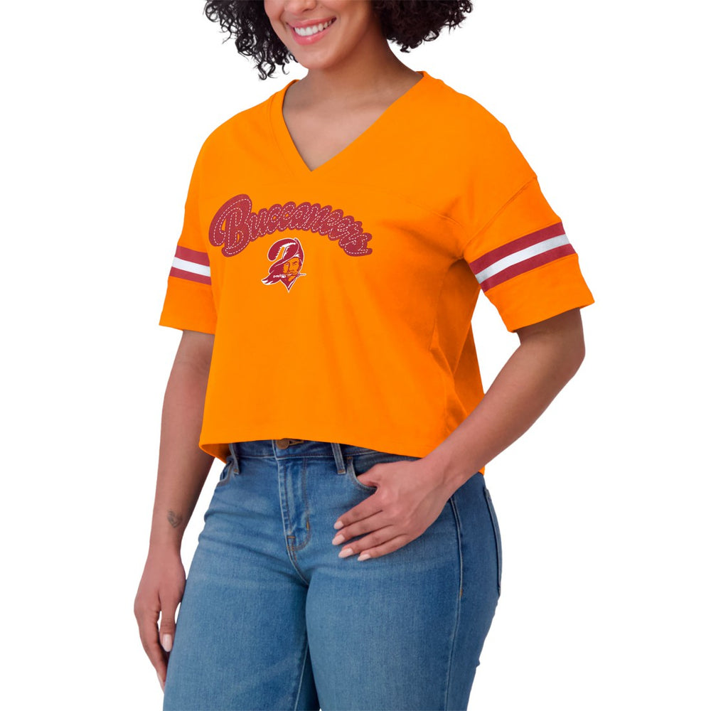 WEAR by Erin Andrews Women's Plus Size Color Block Boxy V-Neck T-Shirt - Tampa Bay Buccaneers T-shirts