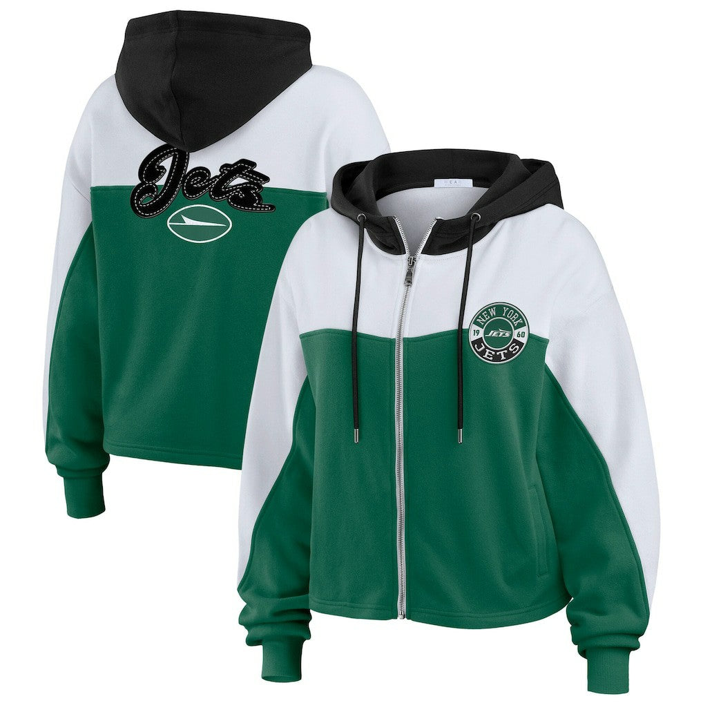 WEAR by Erin Andrews Women's Color Block Full-Zip Hoodie - New York Jets Hoodies