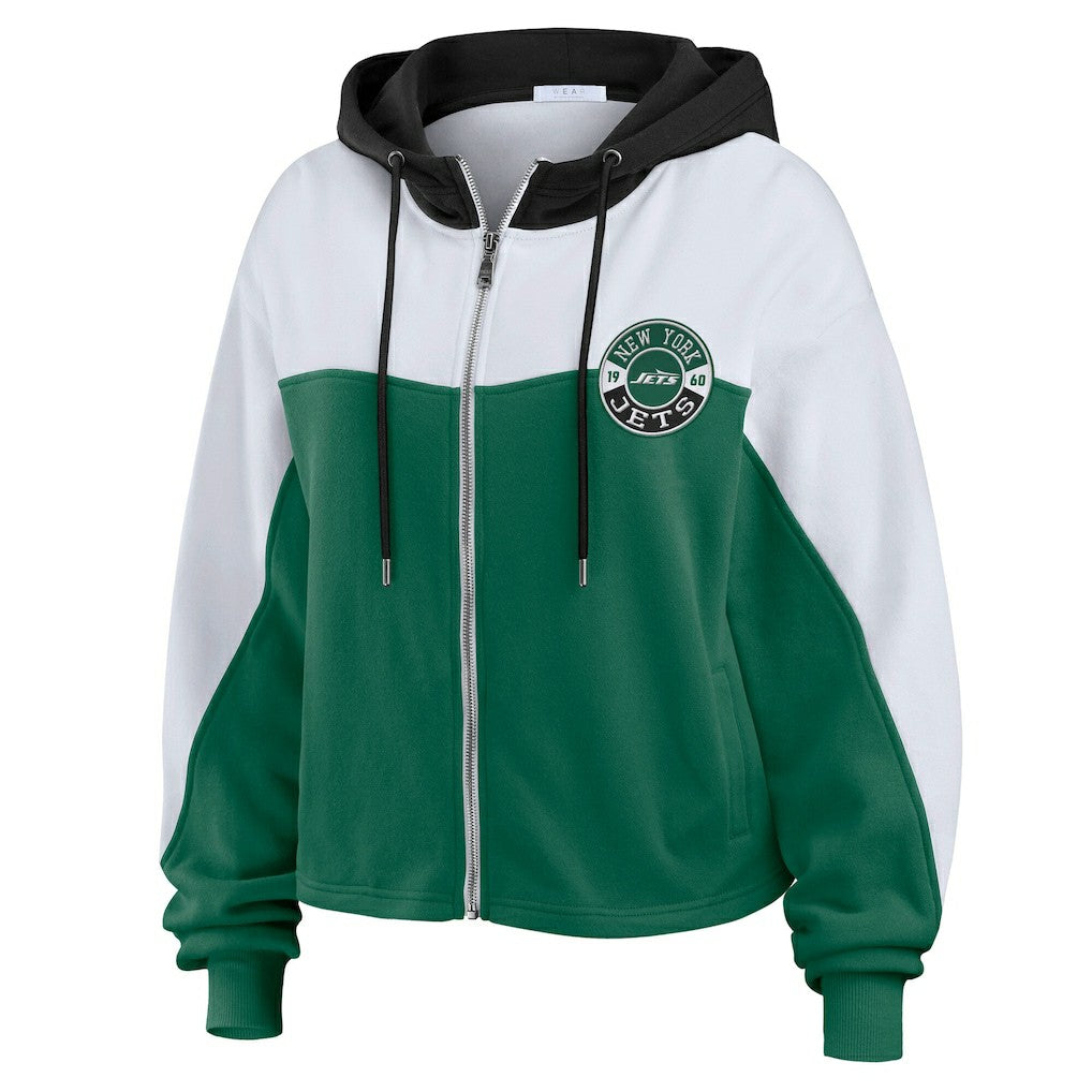 WEAR by Erin Andrews Women's Color Block Full-Zip Hoodie - New York Jets Hoodies