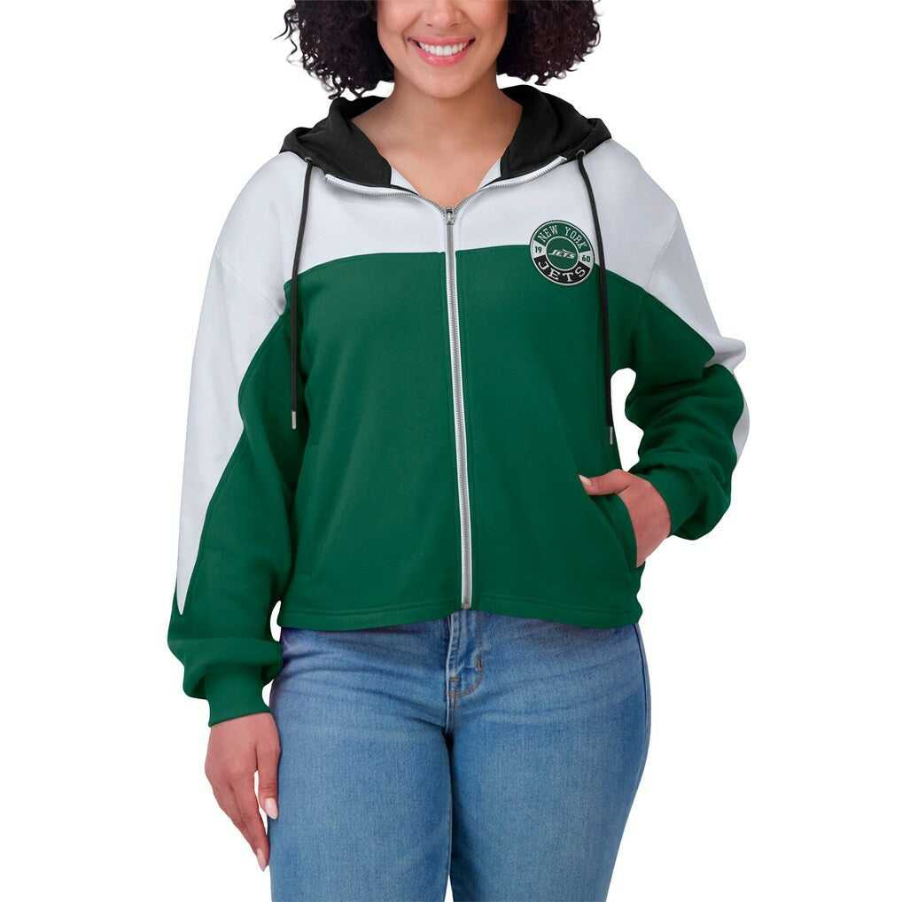 WEAR by Erin Andrews Women's Color Block Full-Zip Hoodie - New York Jets Hoodies