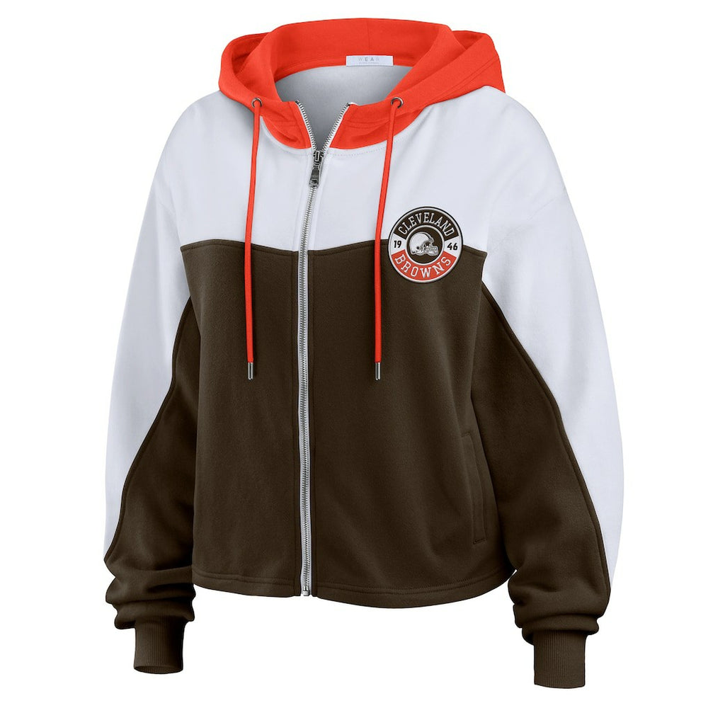 WEAR by Erin Andrews Women's Plus Size Color Block Full-Zip Hoodie - Cleveland Browns Hoodies