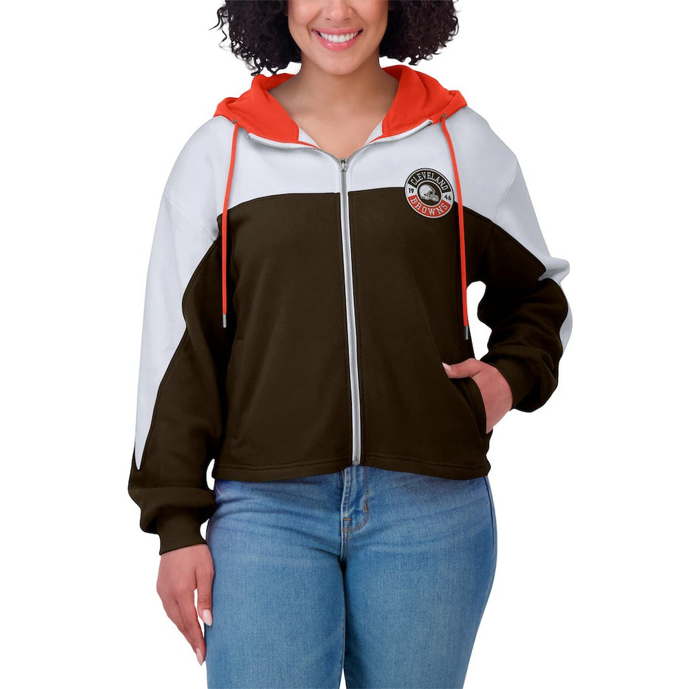 WEAR by Erin Andrews Women's Plus Size Color Block Full-Zip Hoodie - Cleveland Browns Hoodies