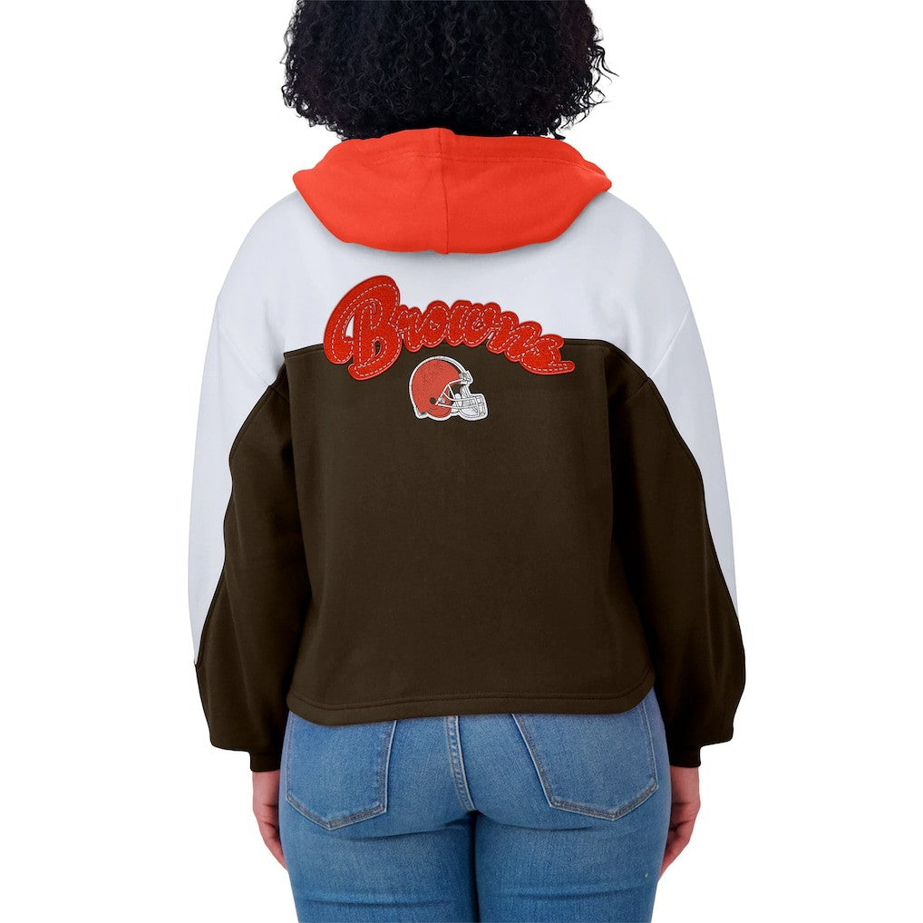 WEAR by Erin Andrews Women's Plus Size Color Block Full-Zip Hoodie - Cleveland Browns Hoodies