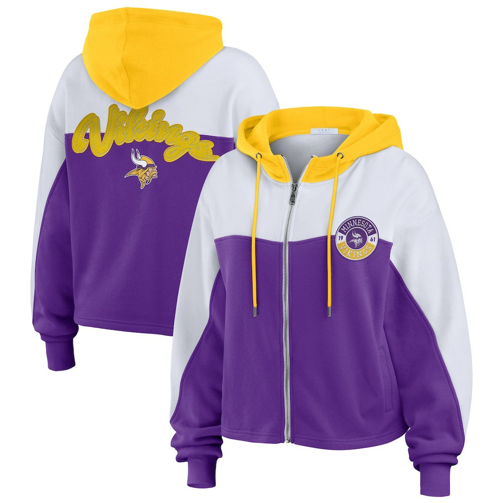WEAR by Erin Andrews Women's Plus Size Color Block Full-Zip Hoodie - Minnesota Vikings Hoodies