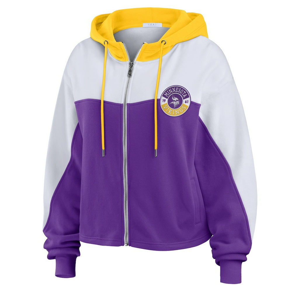 WEAR by Erin Andrews Women's Plus Size Color Block Full-Zip Hoodie - Minnesota Vikings Hoodies