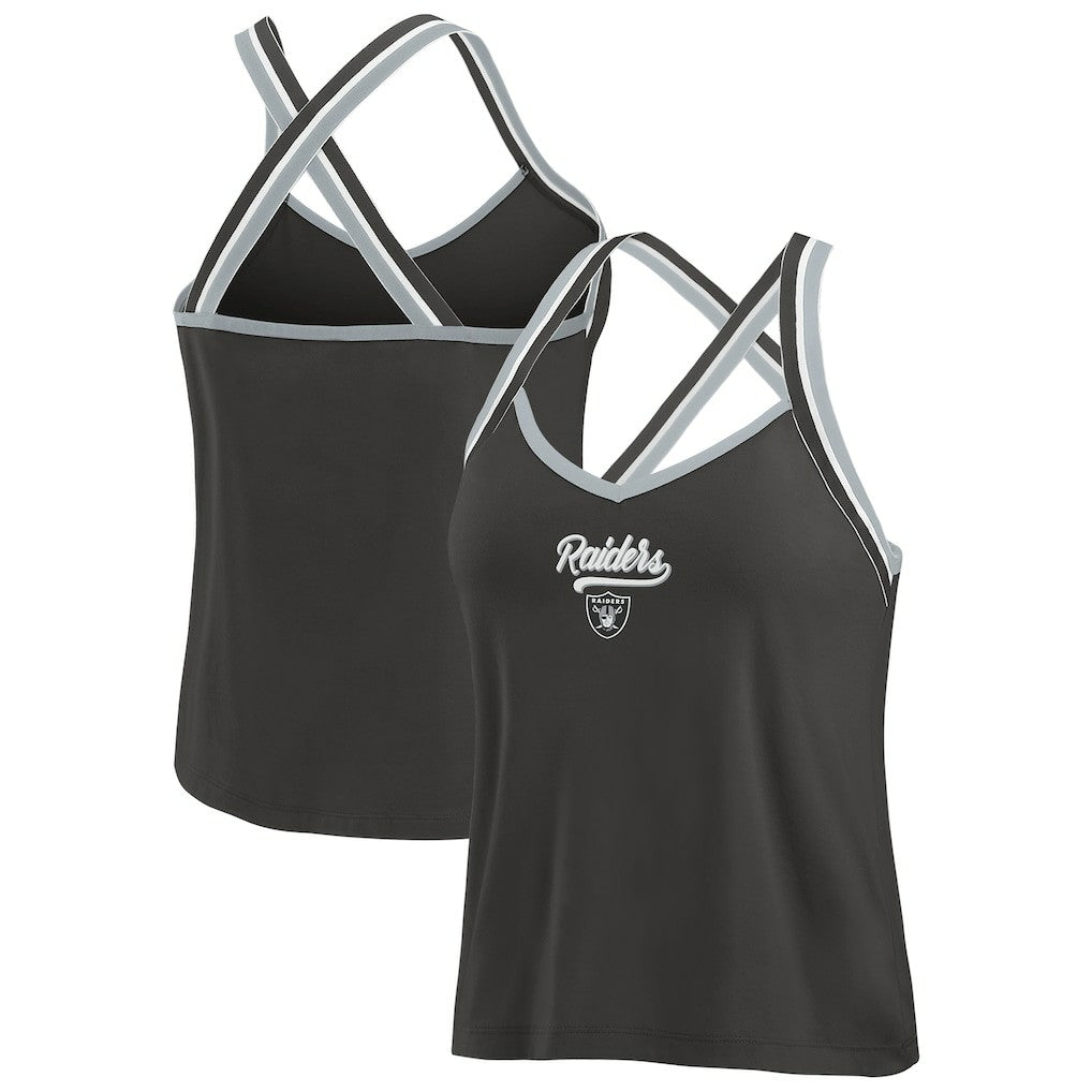 WEAR by Erin Andrews Women's Cross Strap Tri-Blend Tank Top - Las Vegas Raiders Tops