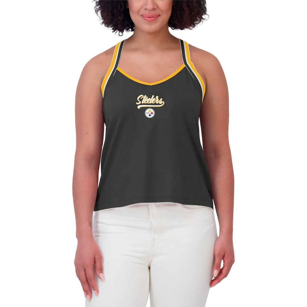 WEAR by Erin Andrews Women's Cross Strap Tri-Blend Tank Top - Pittsburgh Steelers Tops