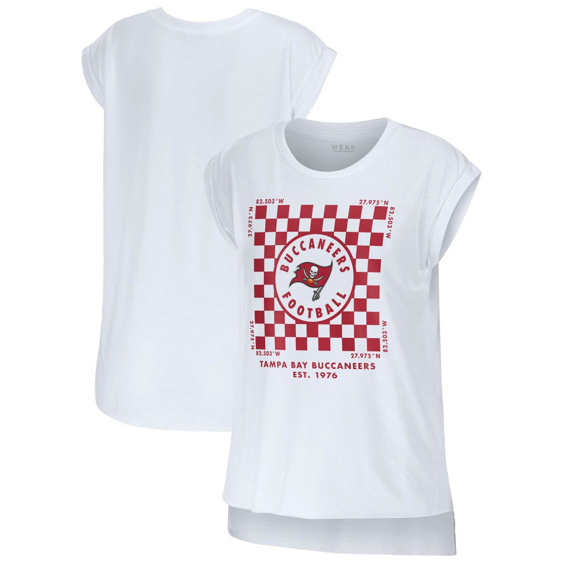 WEAR by Erin Andrews Women's Checker Muscle Tank Top - Tampa Bay Buccaneers Tops