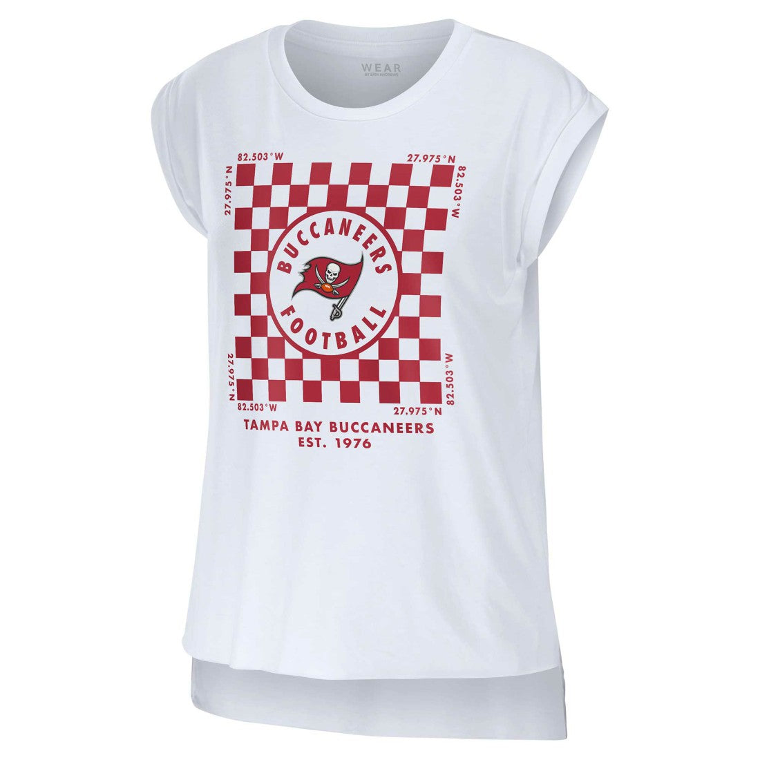 WEAR by Erin Andrews Women's Checker Muscle Tank Top - Tampa Bay Buccaneers Tops