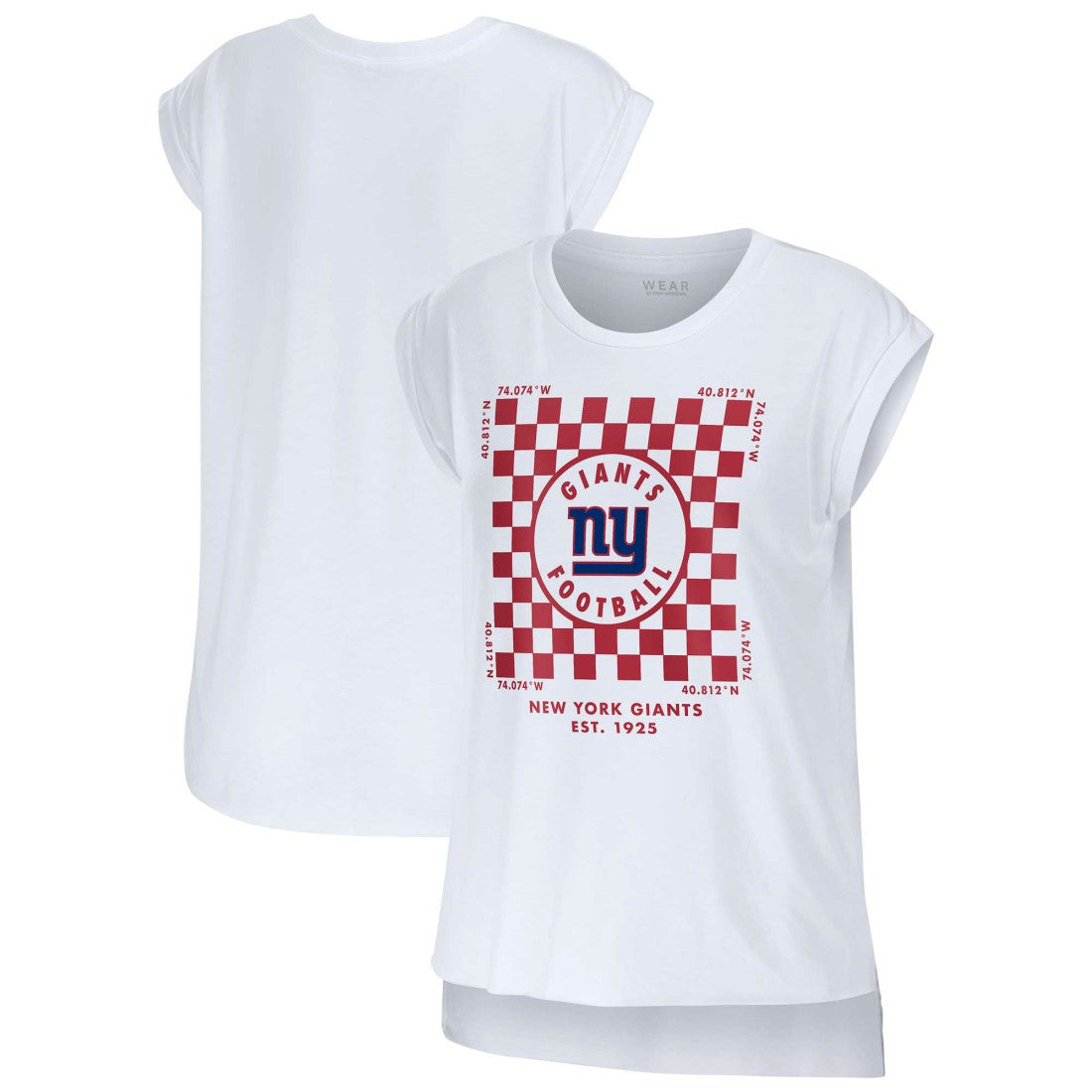 WEAR by Erin Andrews Women's Checker Muscle Tank Top - New York Giants Tops
