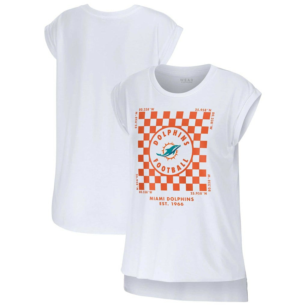 WEAR by Erin Andrews Women's Checker Muscle Tank Top - Miami Dolphins Tops
