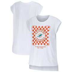 WEAR by Erin Andrews Women's Checker Muscle Tank Top - Miami Dolphins Tops