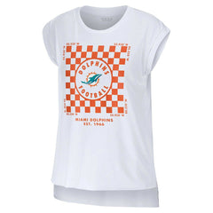 WEAR by Erin Andrews Women's Checker Muscle Tank Top - Miami Dolphins Tops