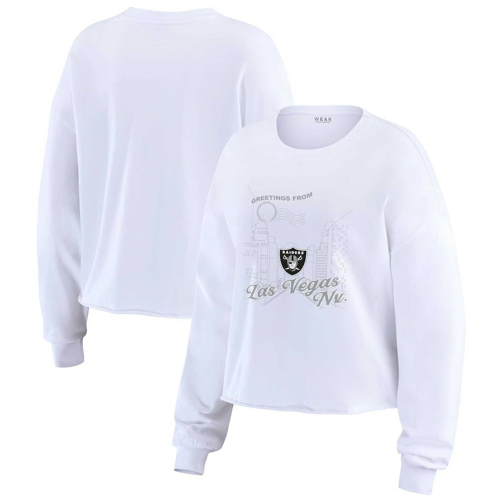WEAR by Erin Andrews Women's Postcard Cropped Long Sleeve Top - Las Vegas Raiders Tops