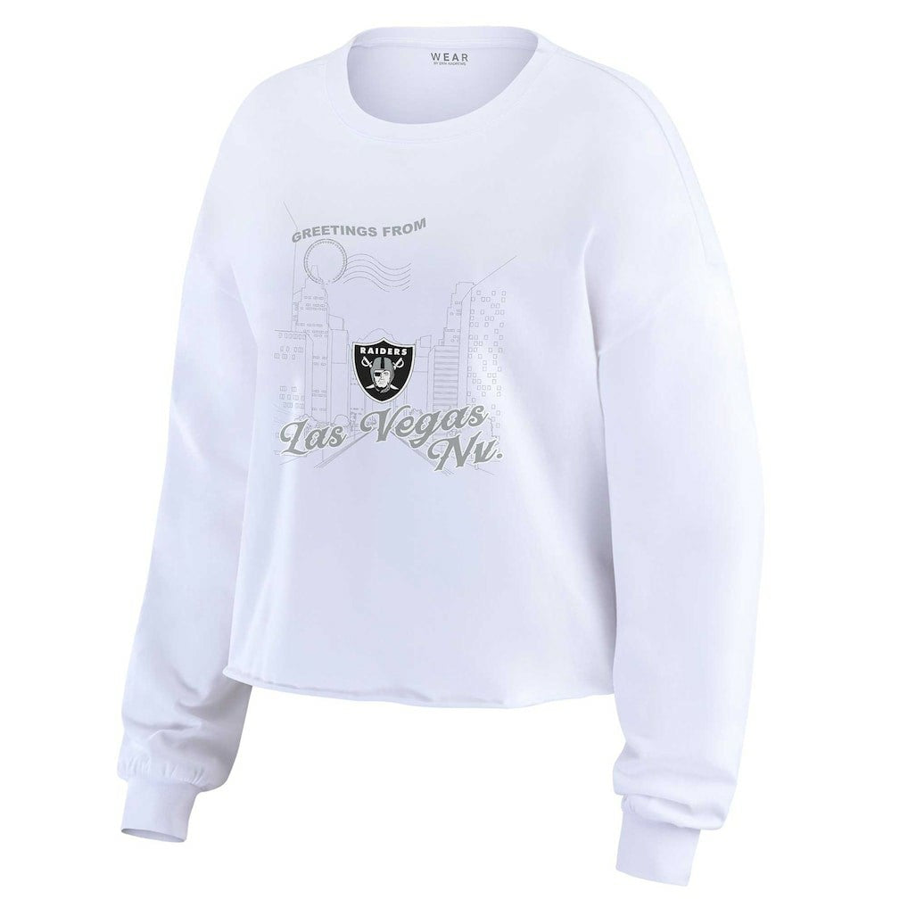 WEAR by Erin Andrews Women's Postcard Cropped Long Sleeve Top - Las Vegas Raiders Tops