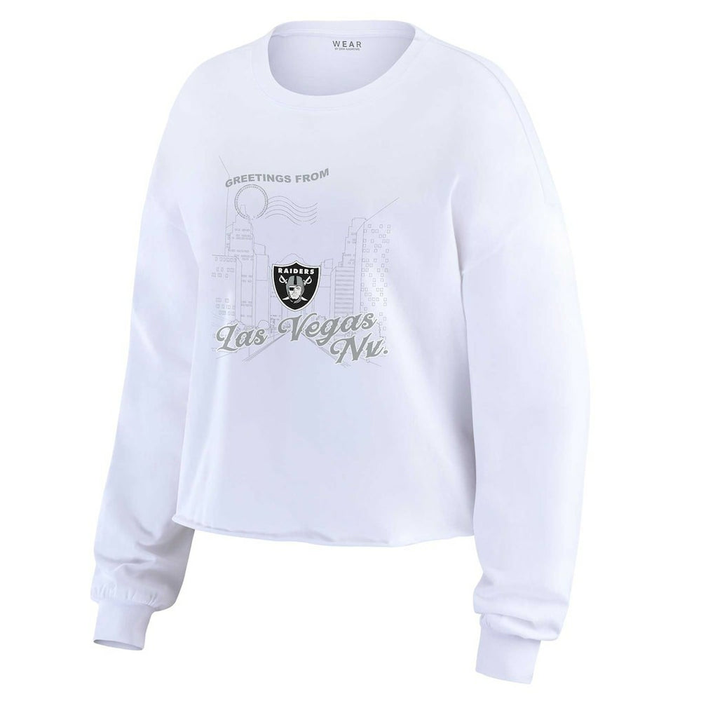 WEAR by Erin Andrews Women's Postcard Cropped Long Sleeve Top - Las Vegas Raiders Tops