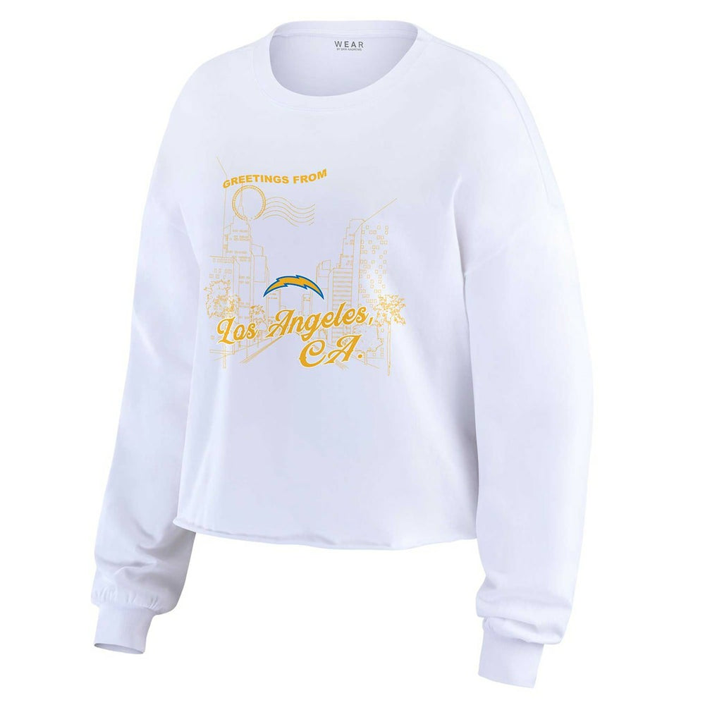 WEAR by Erin Andrews Women's Postcard Cropped Long Sleeve Top - Los Angeles Chargers Tops