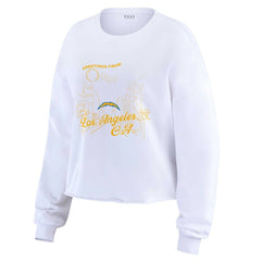 WEAR by Erin Andrews Women's Postcard Cropped Long Sleeve Top - Los Angeles Chargers Tops