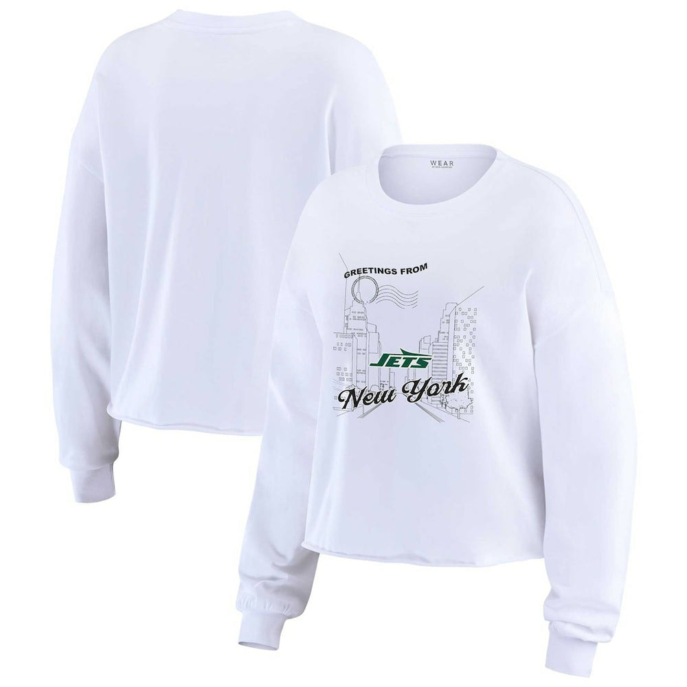 WEAR by Erin Andrews Women's Postcard Cropped Long Sleeve Top - New York Jets Tops
