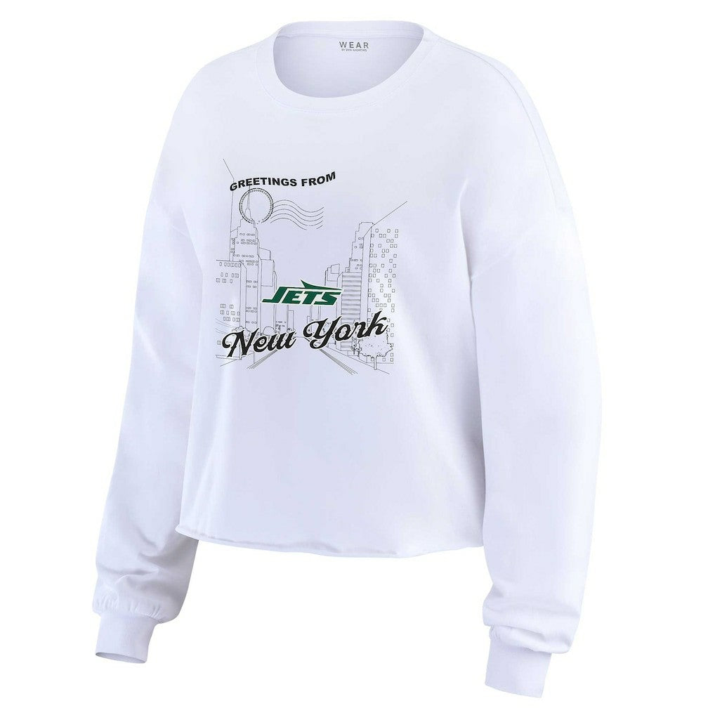 WEAR by Erin Andrews Women's Postcard Cropped Long Sleeve Top - New York Jets Tops