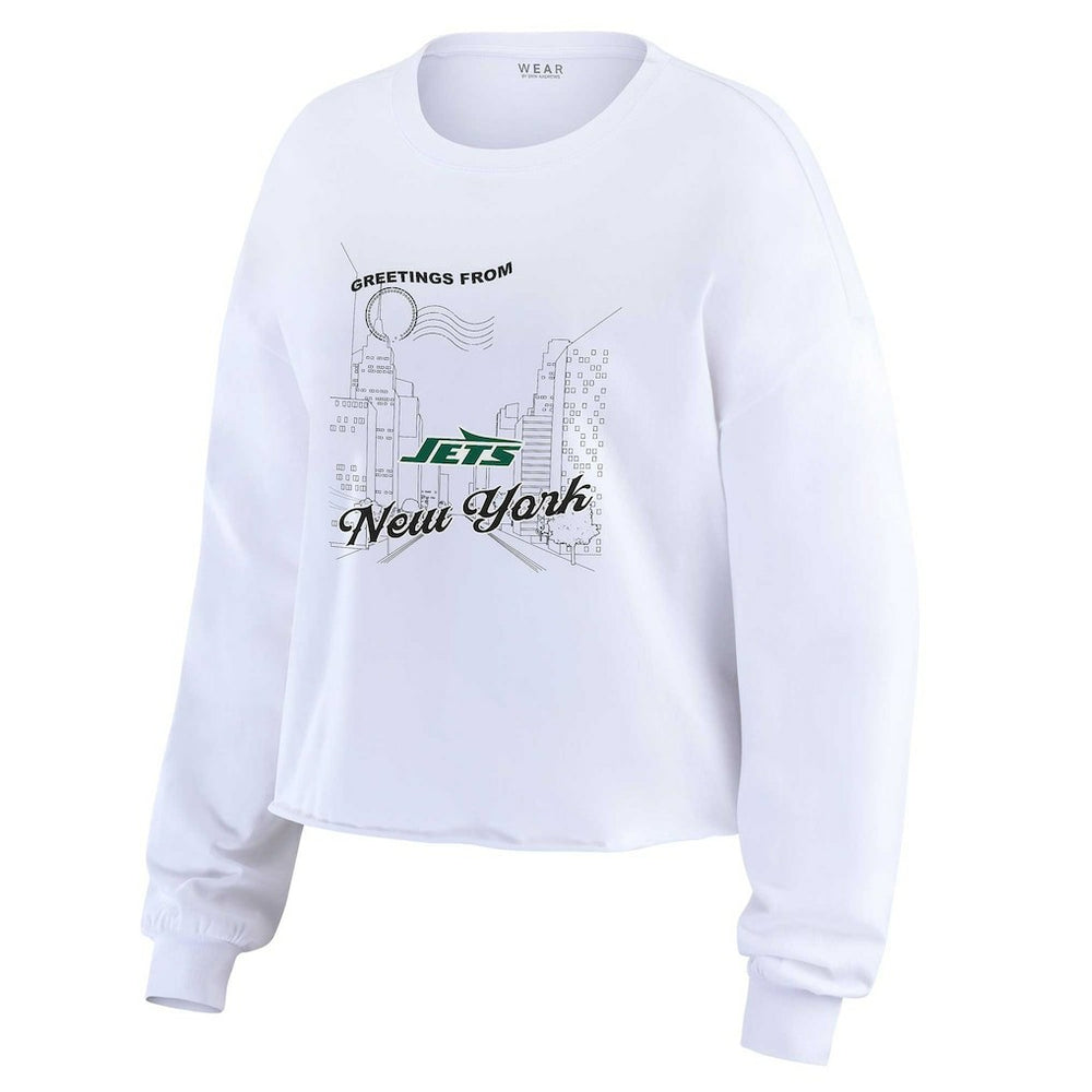 WEAR by Erin Andrews Women's Postcard Cropped Long Sleeve Top - New York Jets Tops