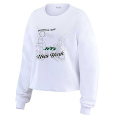 WEAR by Erin Andrews Women's Postcard Cropped Long Sleeve Top - New York Jets Tops