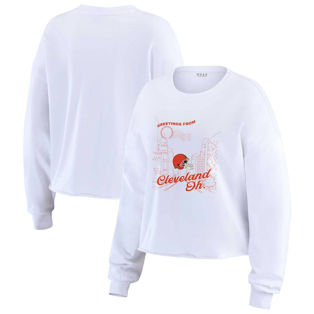 WEAR by Erin Andrews Women's Postcard Cropped Long Sleeve Top - Cleveland Browns Tops
