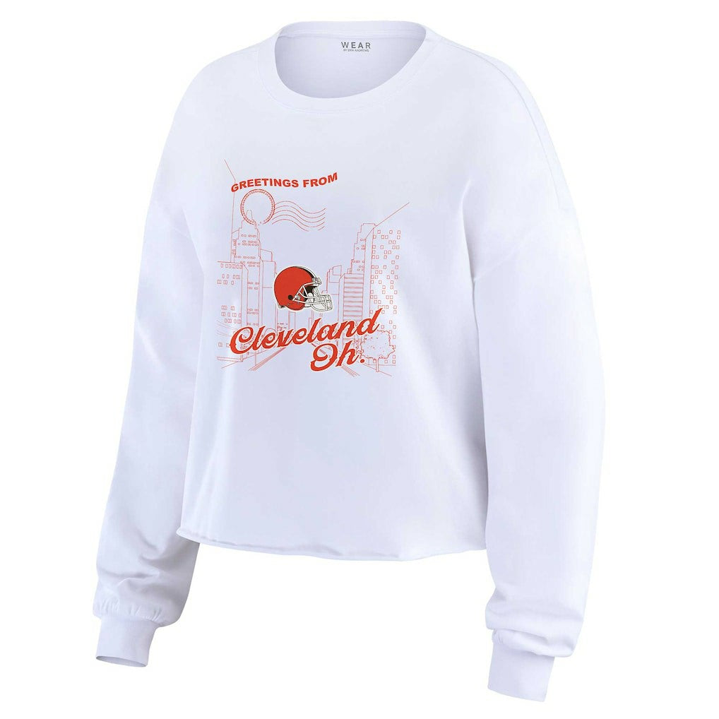 WEAR by Erin Andrews Women's Postcard Cropped Long Sleeve Top - Cleveland Browns Tops