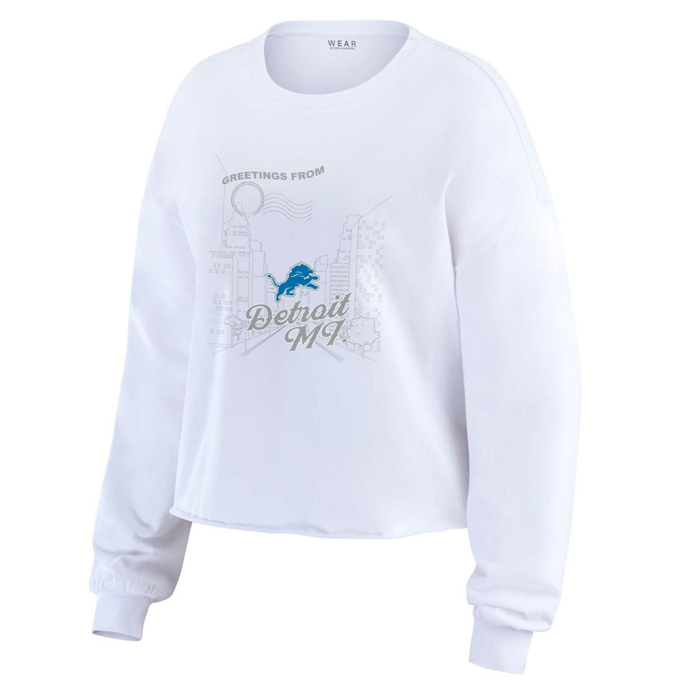 WEAR by Erin Andrews Women's Postcard Cropped Long Sleeve Top - Detroit Lions Tops