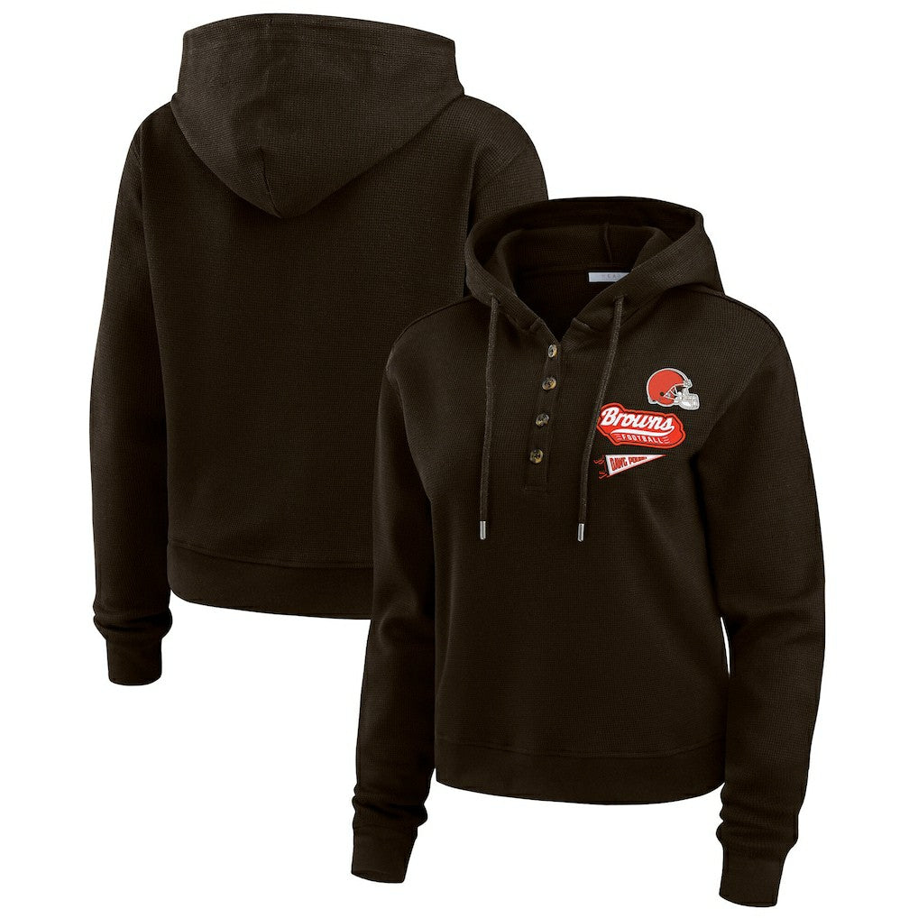 WEAR by Erin Andrews Women's Waffle-Knit Pullover Hoodie - Cleveland Browns Hoodies