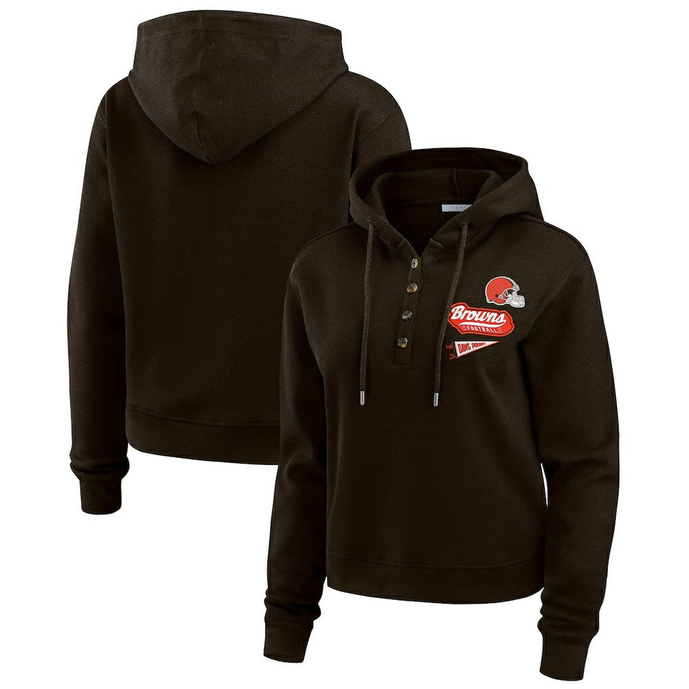 WEAR by Erin Andrews Women's Waffle-Knit Pullover Hoodie - Cleveland Browns Hoodies