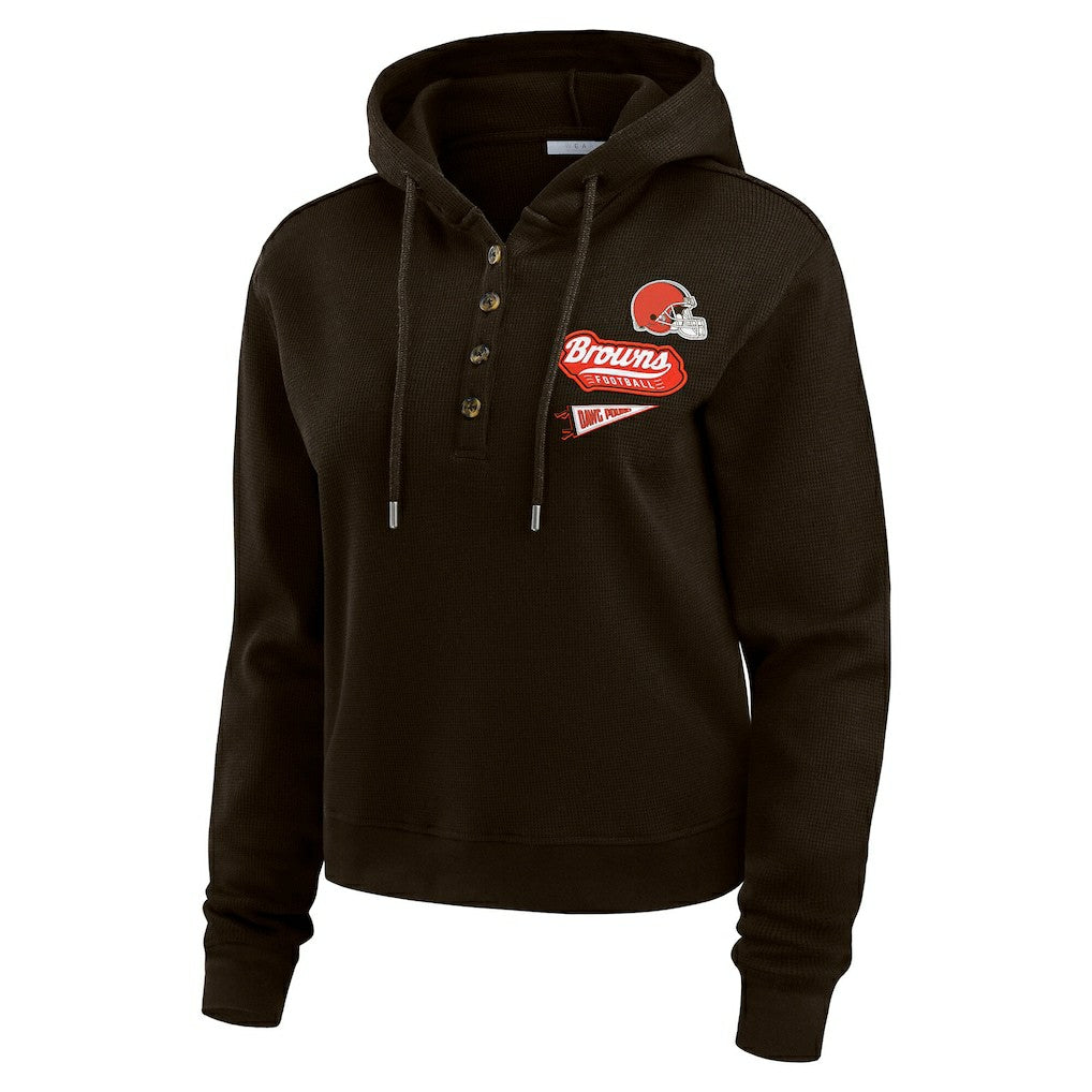 WEAR by Erin Andrews Women's Waffle-Knit Pullover Hoodie - Cleveland Browns Hoodies