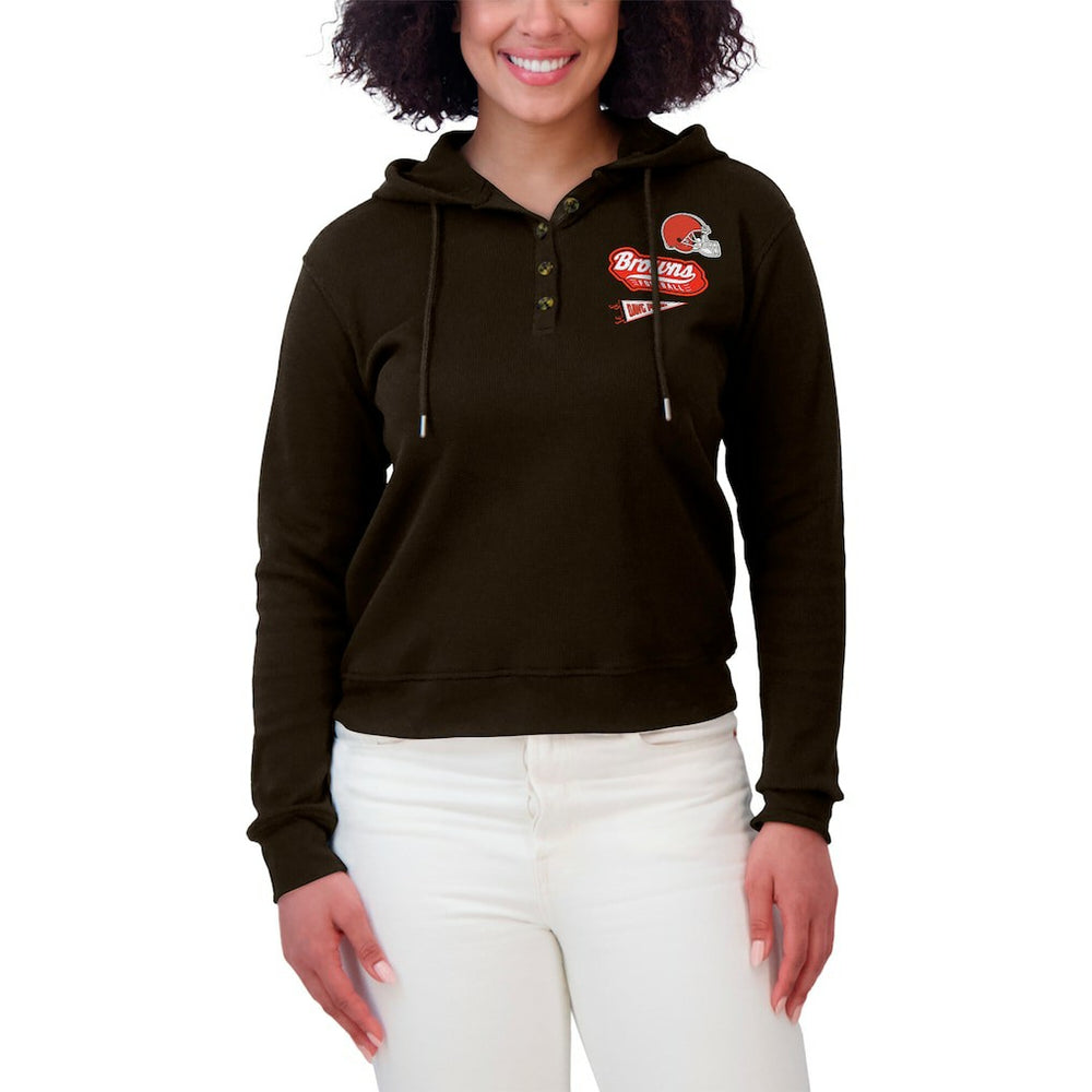 WEAR by Erin Andrews Women's Waffle-Knit Pullover Hoodie - Cleveland Browns Hoodies