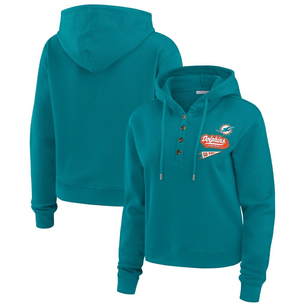 WEAR by Erin Andrews Women's Waffle-Knit Pullover Hoodie - Miami Dolphins Hoodies