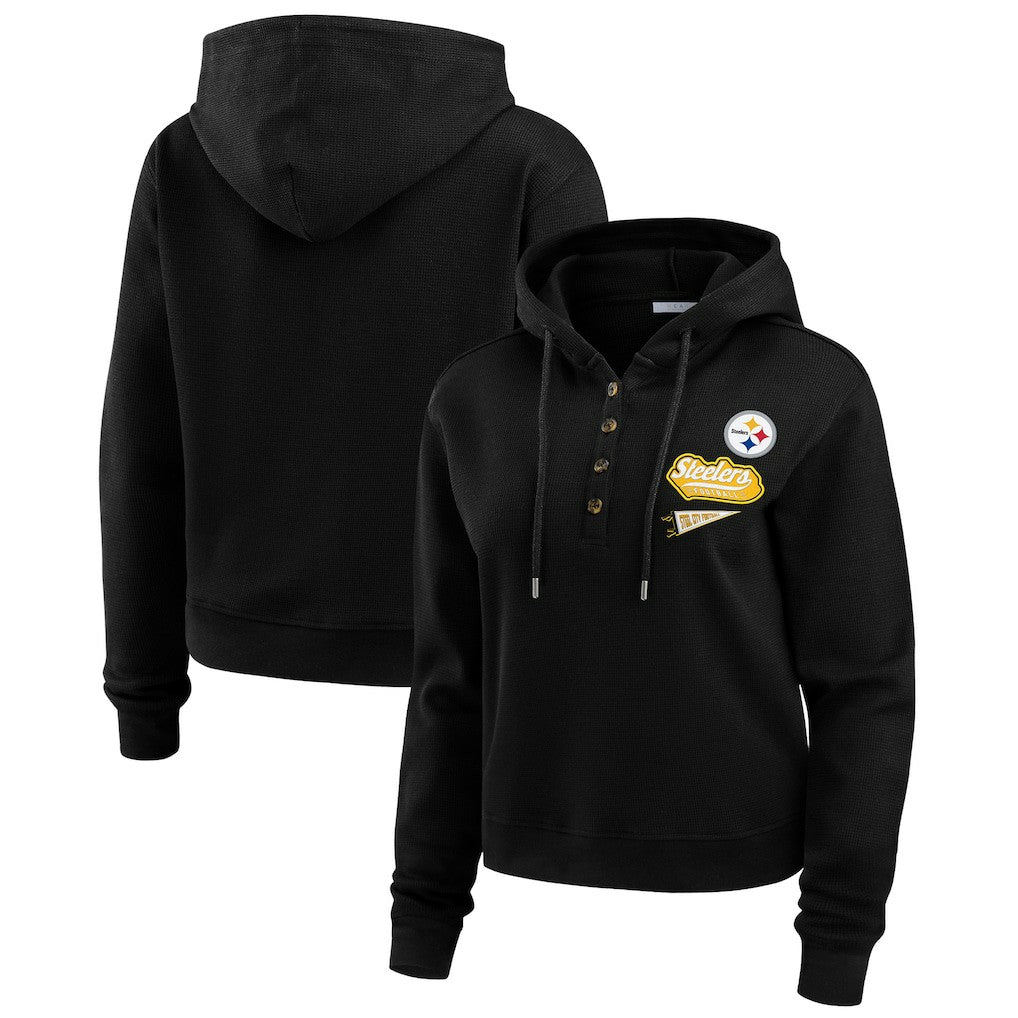 WEAR by Erin Andrews Women's Waffle-Knit Pullover Hoodie - Pittsburgh Steelers Hoodies