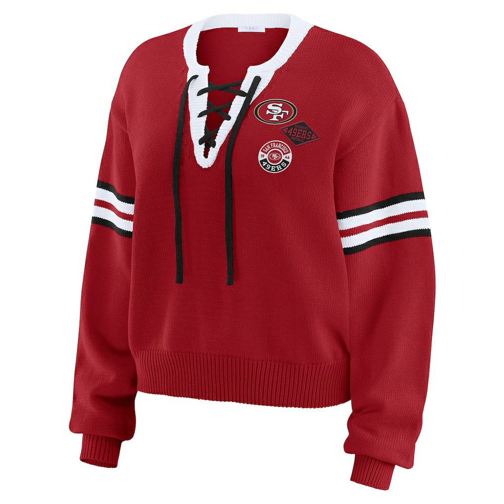 WEAR by Erin Andrews Women's Lace-Up Sweater - San Francisco 49ers